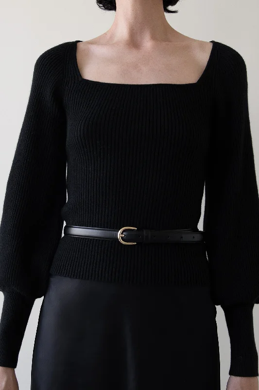 SQUARE NECK SWEATER Ribbed Striped Patterned