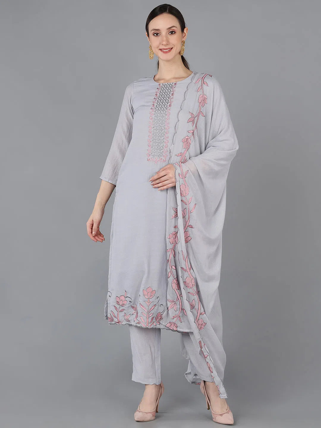 Ahika Women Silk Blend Embroidered Kurta Trousers-PKSKD1493A_XS Trousers versatile all-occasion