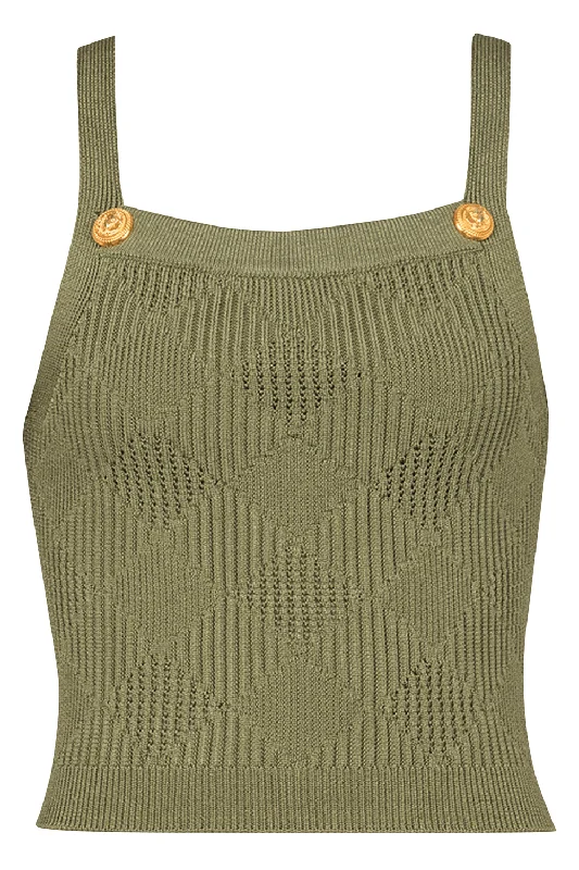 Two Button Short Tank - Olive coral tank top