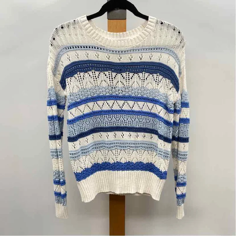 Loft Women's Size XS Blue Stripe Sweater High Neck Crew Neck V-Neck