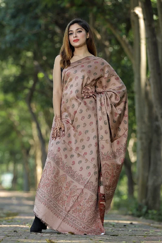 BEIGE COLOUR SHAWL WITH ZARI & KANI WORK DEFINES ROYAL AND LUXURIOUS EXTREMELY COMFORTABLE FOR ALL EVENTS Stylish Oversized Wool Shawl