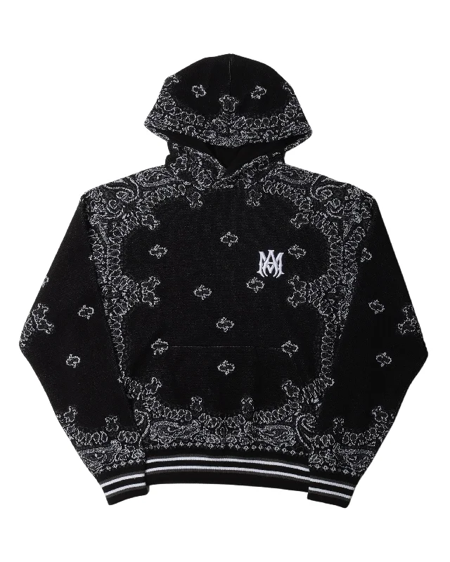 Cashmere Blend Paisley Hoodie Hoodie with Front Slit Layering Stylish