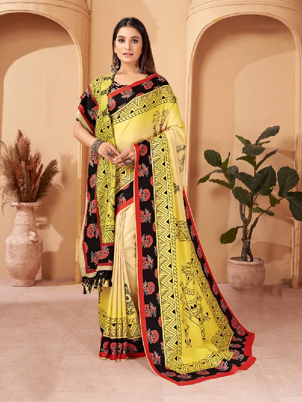Women's Multicolor Digital Printed Pasmina Saree With Shawl - Jyoti Fashion Comfortable Silk Shawl