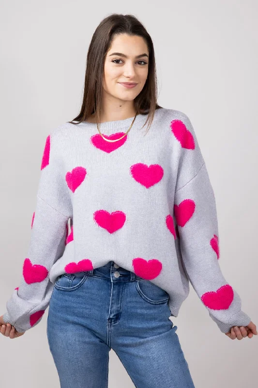 Miracle Multi Heart Sweater for Women in Silver | W8373-SILVER Zippered Buttoned Snapped