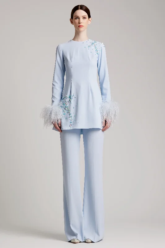 Wide Leg High Waisted Trousers in Baby Blue Trousers Sale Discount