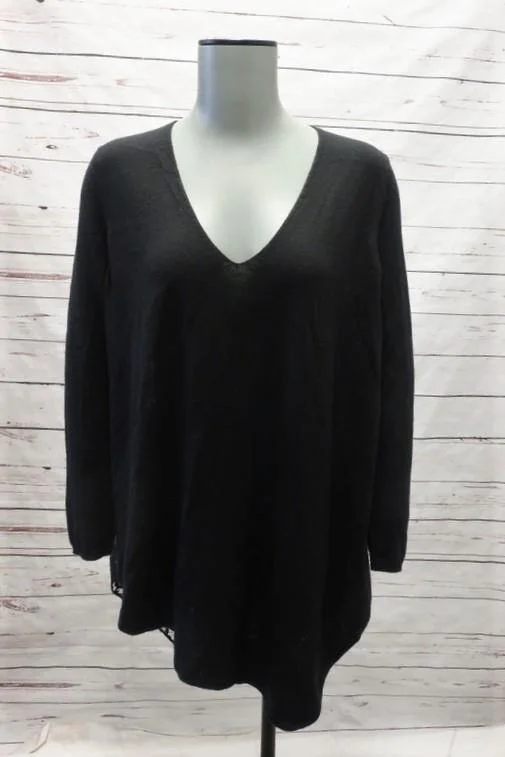 Joie Sweater Tambrel Black Lace-Back Size Extra Small Asymmetric Pullover Wide Sleeve Pullover