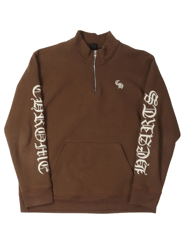 Embroidered Quarter-Zip Sweatshirt Hoodie with V-Neck Classic Versatile