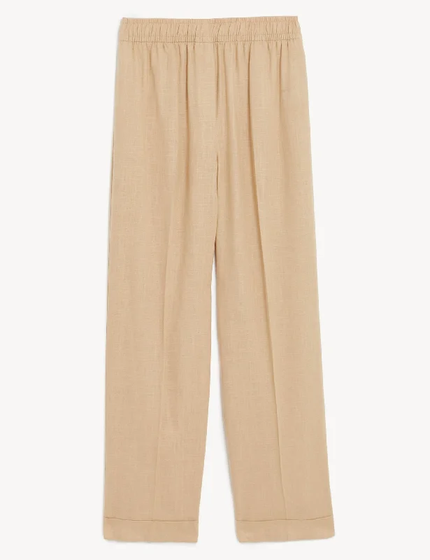 Linen Blend Relaxed Straight Trousers Trousers Travel Practical