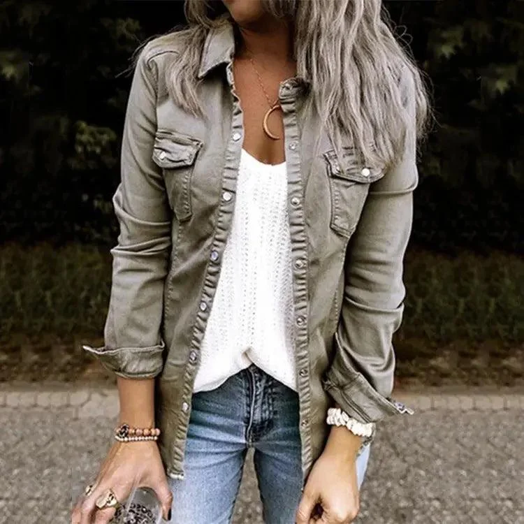 Mid-length Ripped Denim Shirt Jacket Anorak Shell Jacket Lightweight Jacket