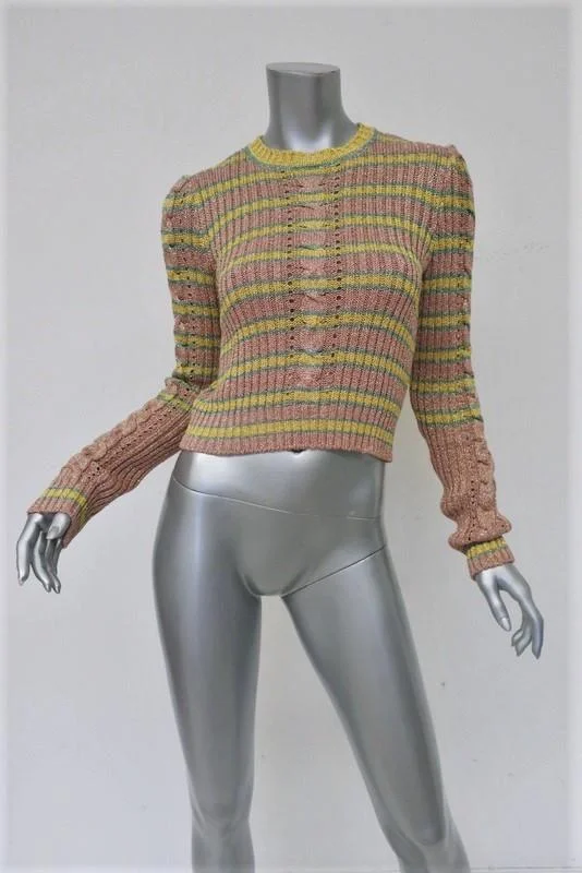 Philosophy di Lorenzo Serafini Metallic Striped Sweater Size 6 Shrunken Pullover Cold Shoulder Design