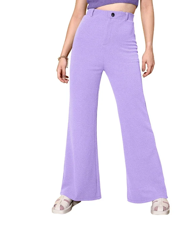 Odette Purple Polyester Solid Stylish Trousers For Women Trousers Timeless Classic