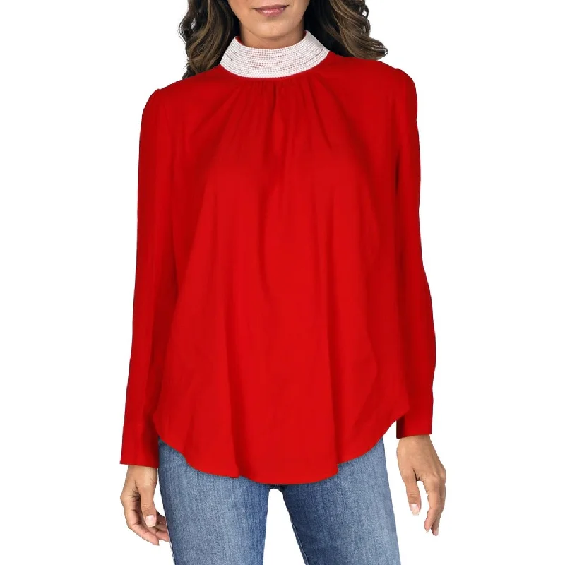 Womens Blouse Back Zipper Pullover Top Three Quarter Sleeve