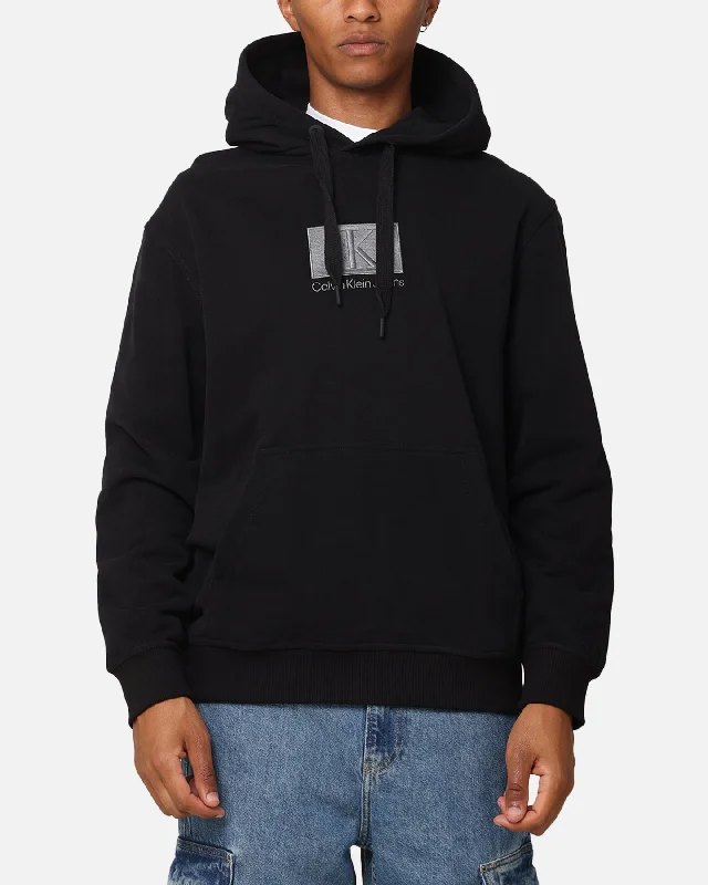 Calvin Klein Embroidery Patch Hoodie Black Hoodie with Contrast Stitching Detailed Premium