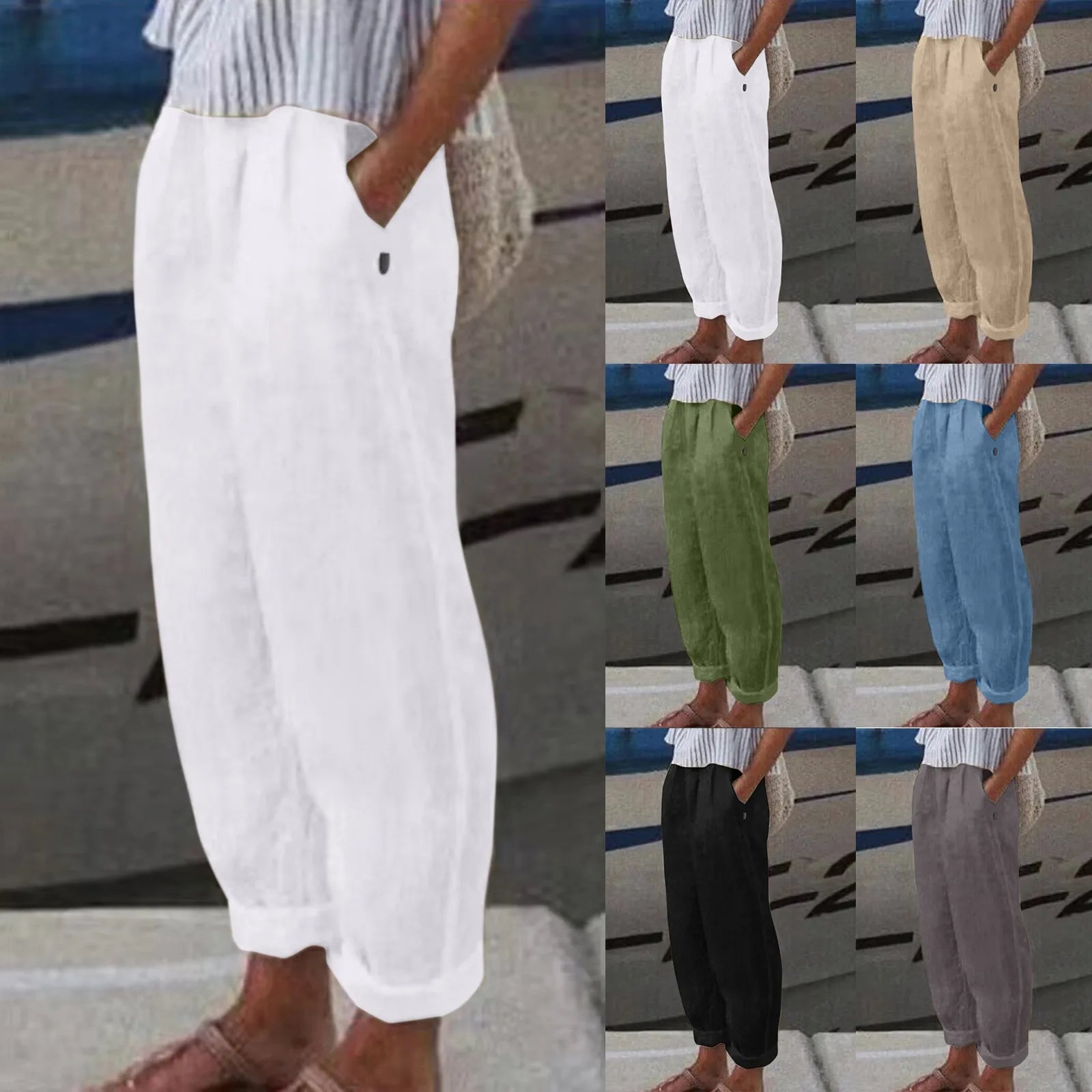 Women Summer Cotton Linen Wide Leg Pants High Waist Drawstring Straight Pant Comfy Loose Sweatpants Long Trousers Streetwear Skinny Trousers Denim Stretchy