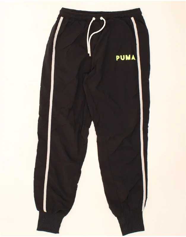 PUMA Womens Tracksuit Trousers Joggers UK 10 Small Black Nylon Trousers Low Rise Relaxed