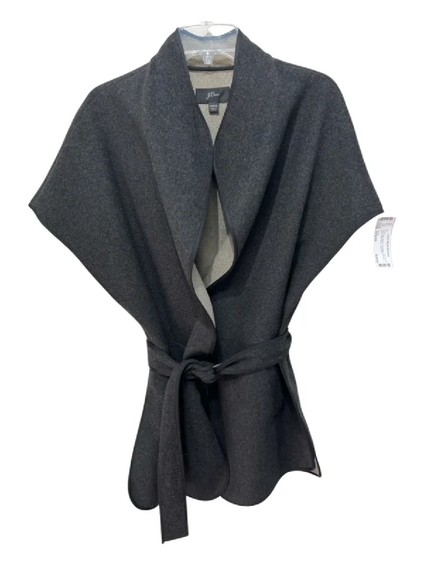 J Crew Dark Gray Wool & Polyester Pockets Sash Open Sides Shawl Lightweight Summer Shawl