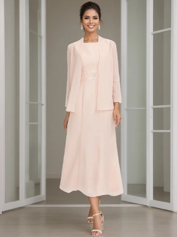 Sheath/Column Square Neck Ankle Length Mother of the Bride Dresses with Jacket & Beading Anorak Shell Jacket Lightweight Jacket Sheath/Column Square Neck Ankle Length Mother of the Bride Dresses with Jacket & Beading Anorak Shell Jacket Lightweight Jacket