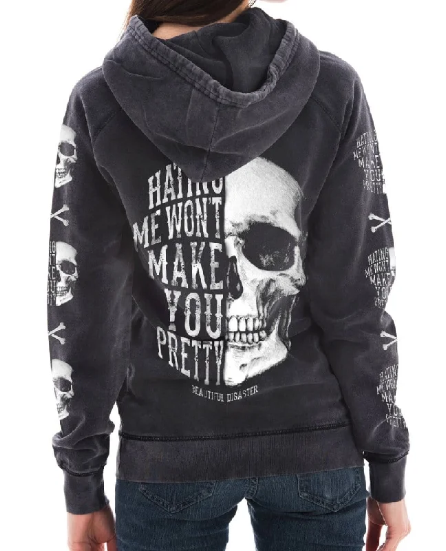 Hating Me Skull Mineral Wash Pullover Hoodie Hoodie with Elastic Waist Stretchable Comfortable