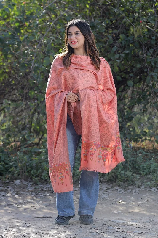 Playful Peach COLOUR KANI SHAWL WORK DEFINES ROYAL AND LUXURIOUS EXTREMELY COMFORTABLE FOR ALL EVENTS Warm Wool Shawl Cape