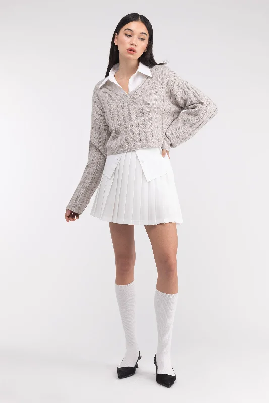 CROPPED RIB-KNIT V-NECK SWEATER Soft Cozy Warm