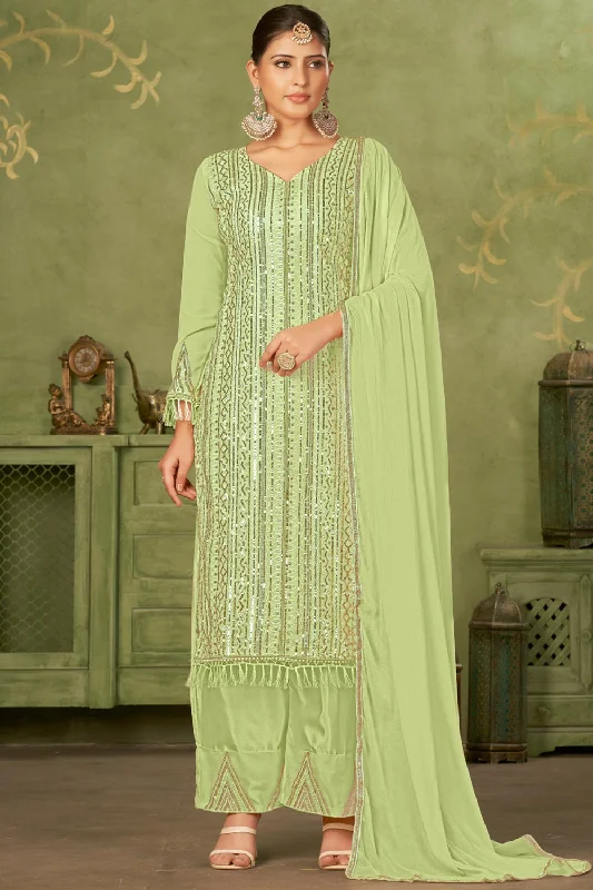 Green Georgette Pakistani Trouser Suit Trousers Bootcut Casual