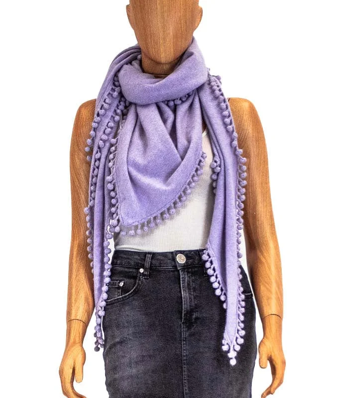 Pom Pom Cashmere Shawl Soft Knit Shawl Poncho
