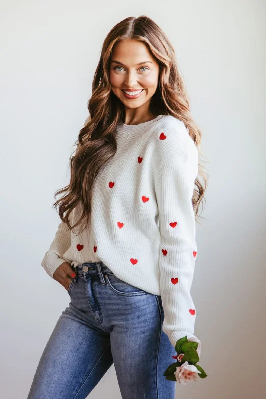 Miracle Heart Sweater for Women in White | W8009-IVORYRED Zippered Front Buttoned Front Snap Front