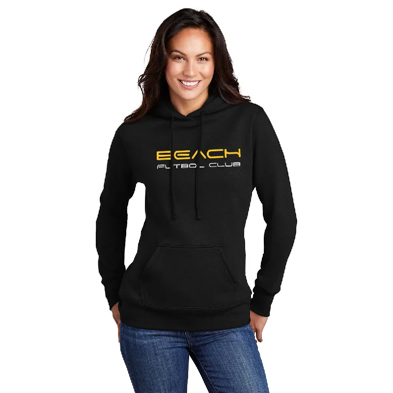 Ladies Core Fleece Pullover Hooded Sweatshirt with Text Logo Box Sleeve Comfort