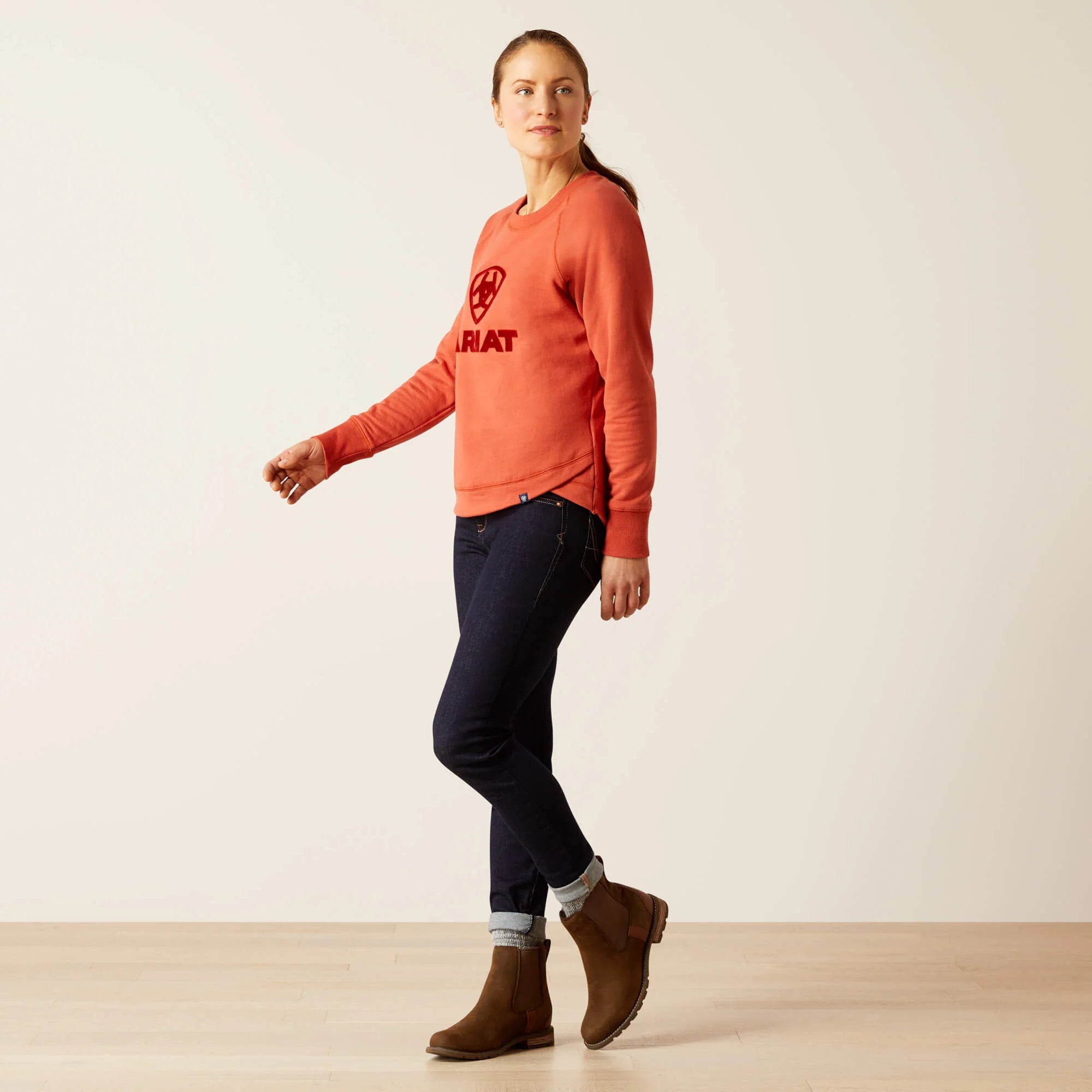 Ariat Women's Benica  Sweatshirt Burnt Brick Hoodie with Monochrome Minimalist Simple