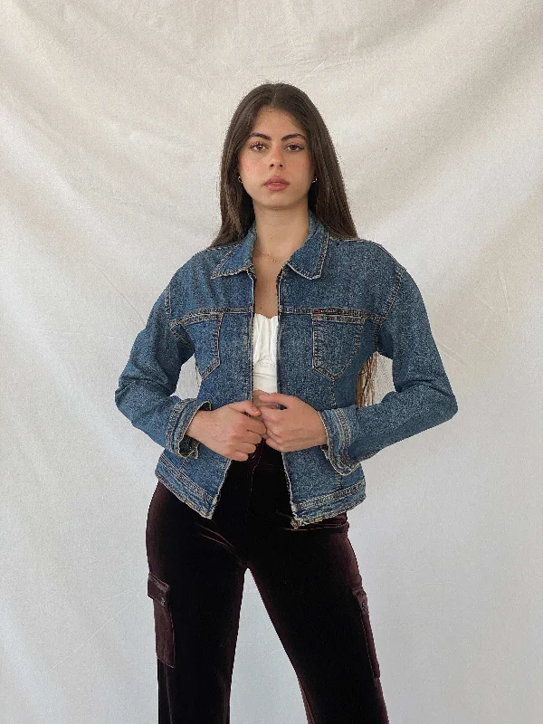 Y2K DKNY Short Fitted Zip Up Denim Jacket - XS Mesh Jacket Canvas Jacket Denim Jacket
