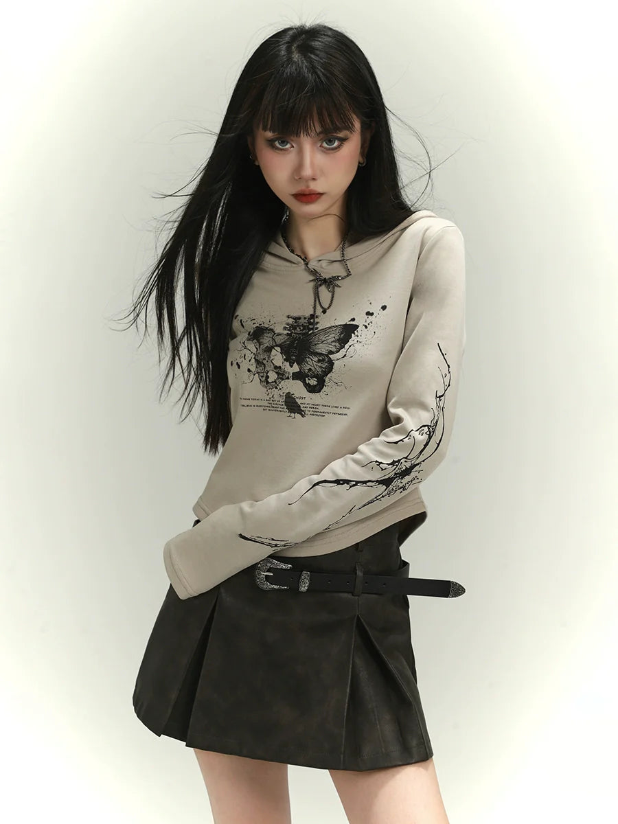 Ink Butterfly Print Hoodie Hoodie with High Neck Warm Protective