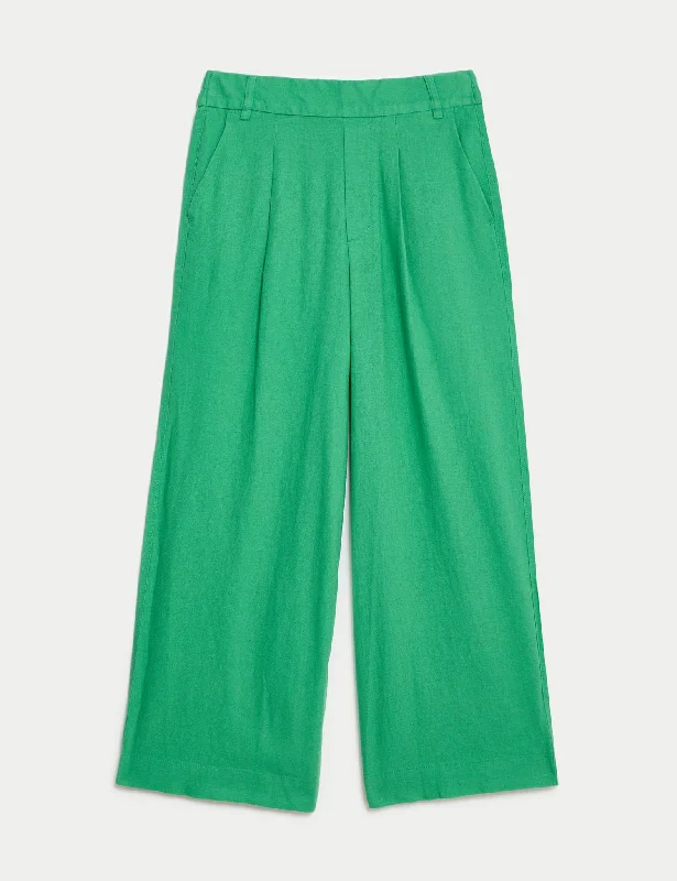 Linen Rich Wide Leg Cropped Trousers Trousers Culottes Wide Leg