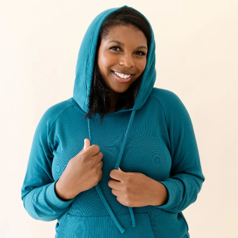 Women's Ribbed Hoodie in Loch Hoodie with Raw Hem Edgy Unfinished