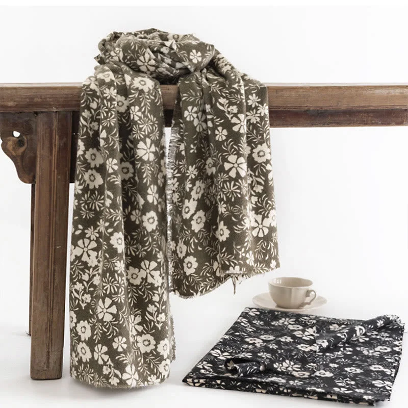 Buddha Stones Tibetan Shawl Fresh Daisy Print Fall Winter Soft Warm Travel Scarf Wrap Chic Knit Shawl Poncho