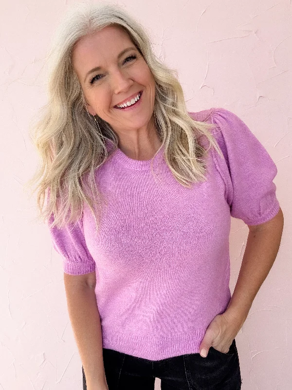 Lilac Bloom Sweater Top High Neck Crew Neck V-Neck