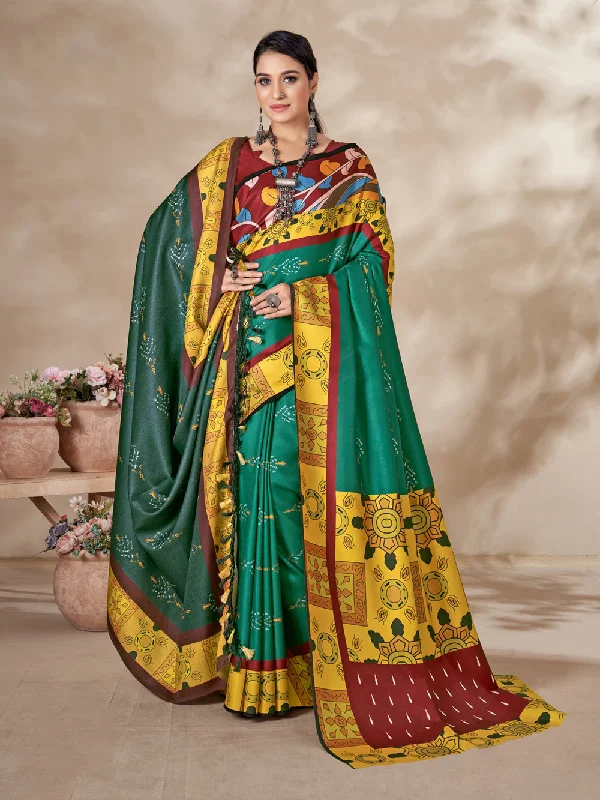 Women's Multicolor Digital Printed Pasmina Saree With Shawl - Jyoti Fashion Stylish Long Shawl Wrap