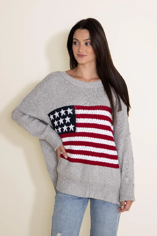 Miracle Knit American Flag Sweater for Women in Grey | M8167-GREY Transparent Opaque Sheer