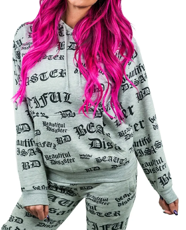 BD Identity Pullover Hoodie - Heather Gray Hoodie with Hem Applique Textured Unique