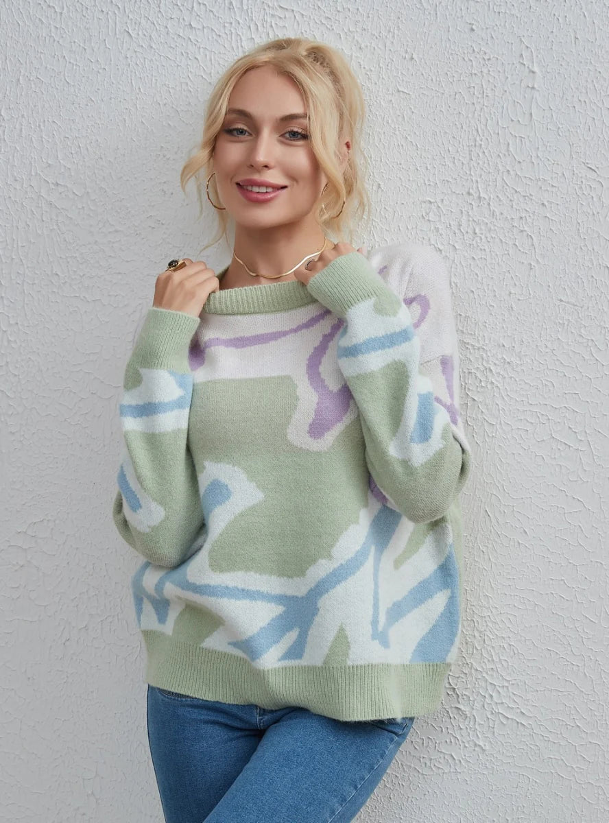 CLASSY FASHION CONTRAST COLOR PULLOVER SWEATER Short Sleeve Top