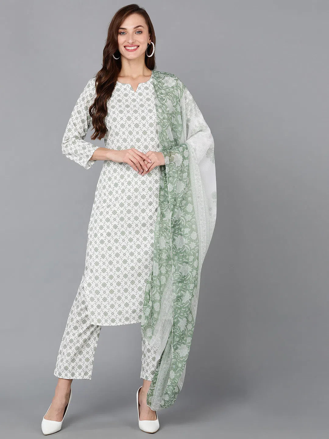 Ahika Women Poly Crepe Printed Kurta Trouser-PKSKD1155A_S Trousers Pleated Formal