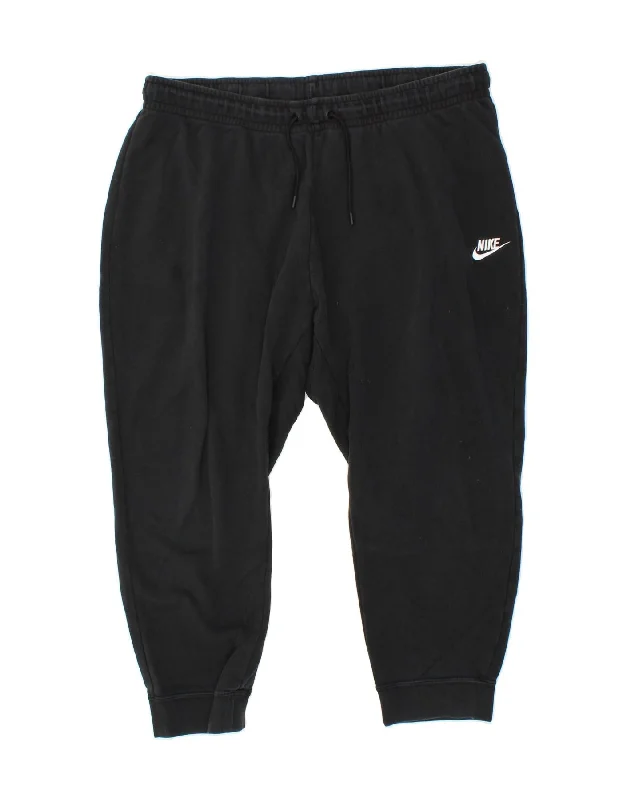 NIKE Womens Capri Tracksuit Trousers Joggers UK 18 XL Black Cotton Wide Leg Loose Fit Mid Waist