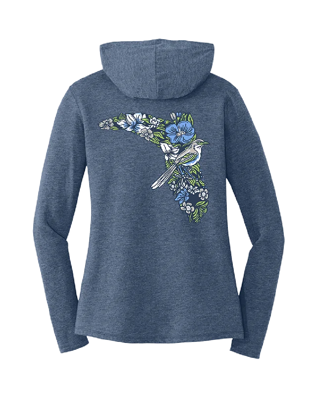 LADIES V-NECK HOODIE - FLORAL - NAVY FROST Hoodie with Zipper Versatile Modern
