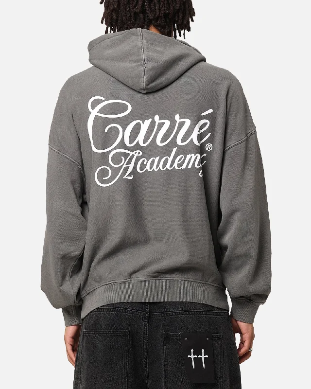 Carre Serif Hoodie Washed Charcoal Hoodie with Hem Embroidery Detailed Premium