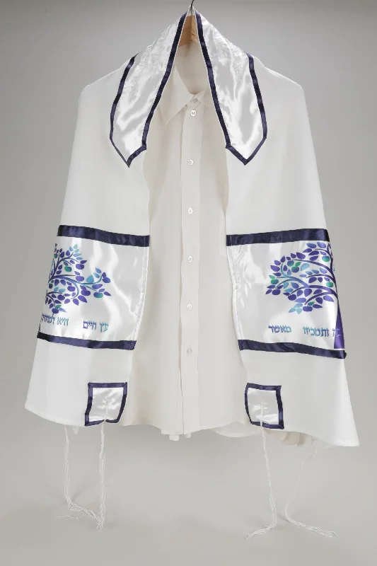 Enchanting Blue Tree of Life Tallit Prayer Shawl, Bar Mitzvah Tallit Set, Tallis Tzitzit Classic Wool Shawl Wrap