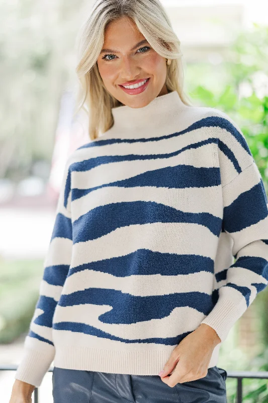 What You Love Cream & Navy Tiger Sweater Tailored Straight A-Line