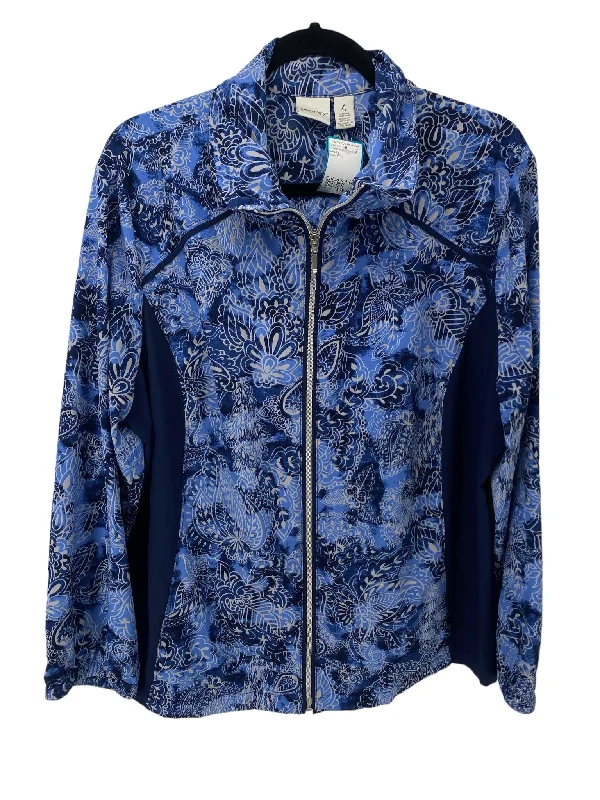 Chico's Women Size Chico's 4 (20) Navy Print CD Athleisure Jacket Zippered Jacket Buttoned Jacket Snapped Jacket