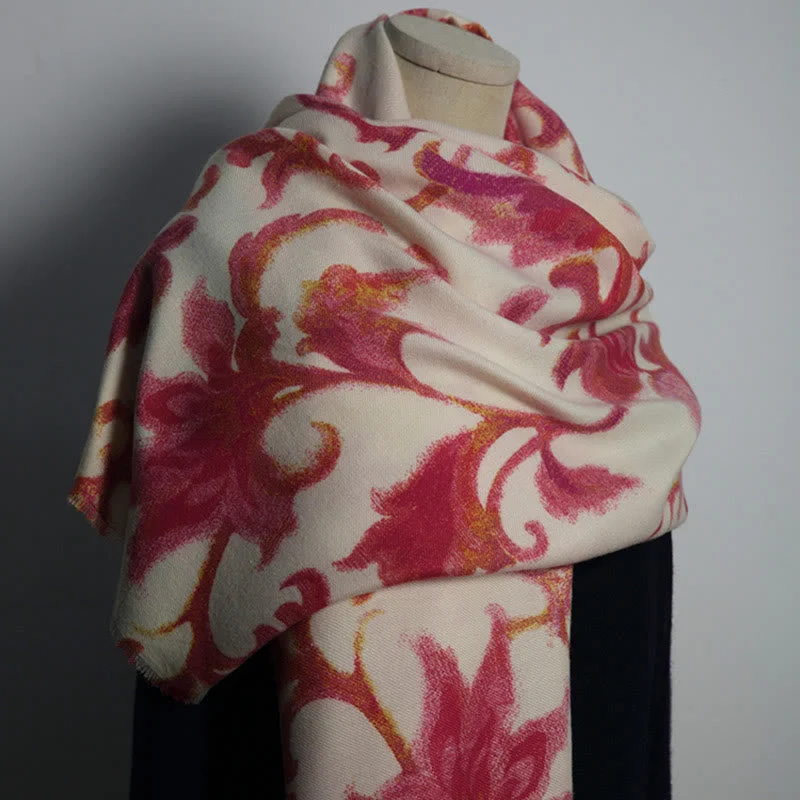 Buddha Stones Tibetan Red Flower Print Shawl Fall Winter Soft Warm Scarf Wrap Soft Summer Shawl Wrap