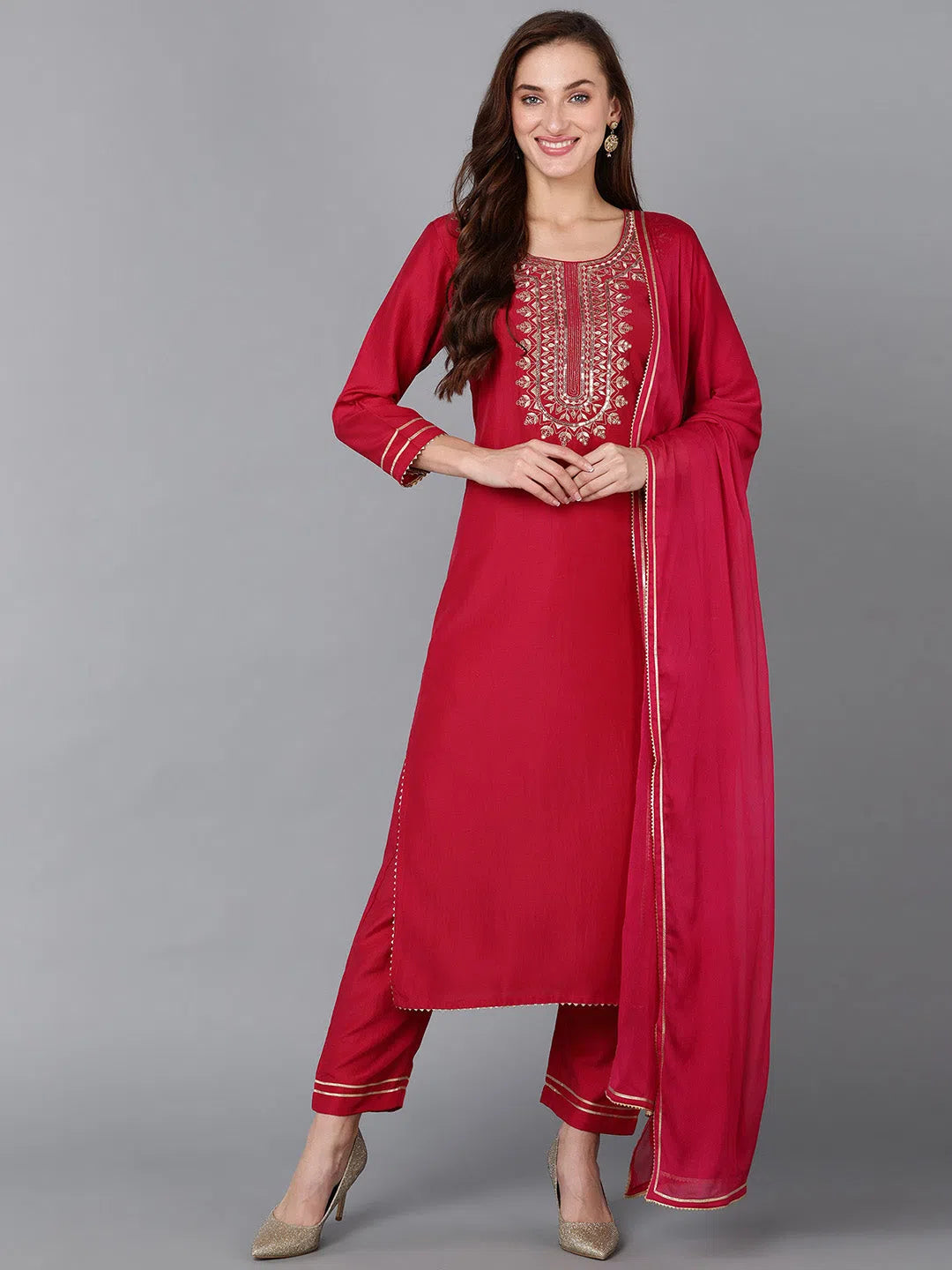 Ahika Women Silk Blend Embroidered Kurta Trouser-PKSKD1791_XS Trousers Brand Named