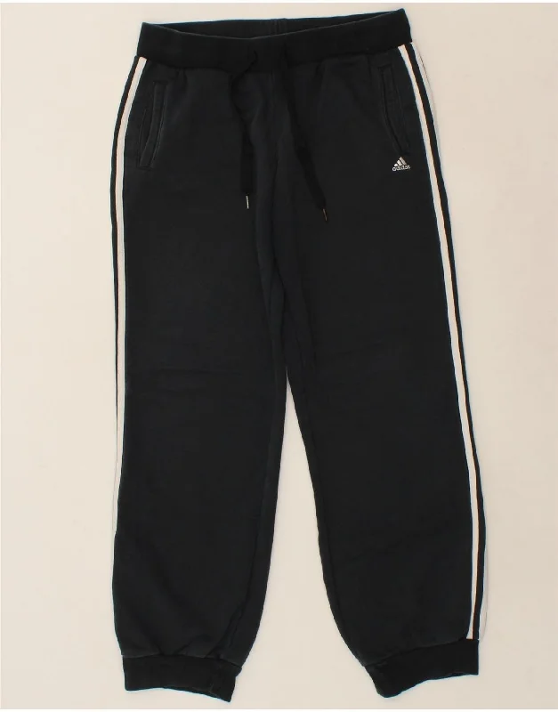 ADIDAS Womens Tracksuit Trousers Joggers UK 12/14 Medium  Navy Blue Cotton Trousers Plaid Checkered