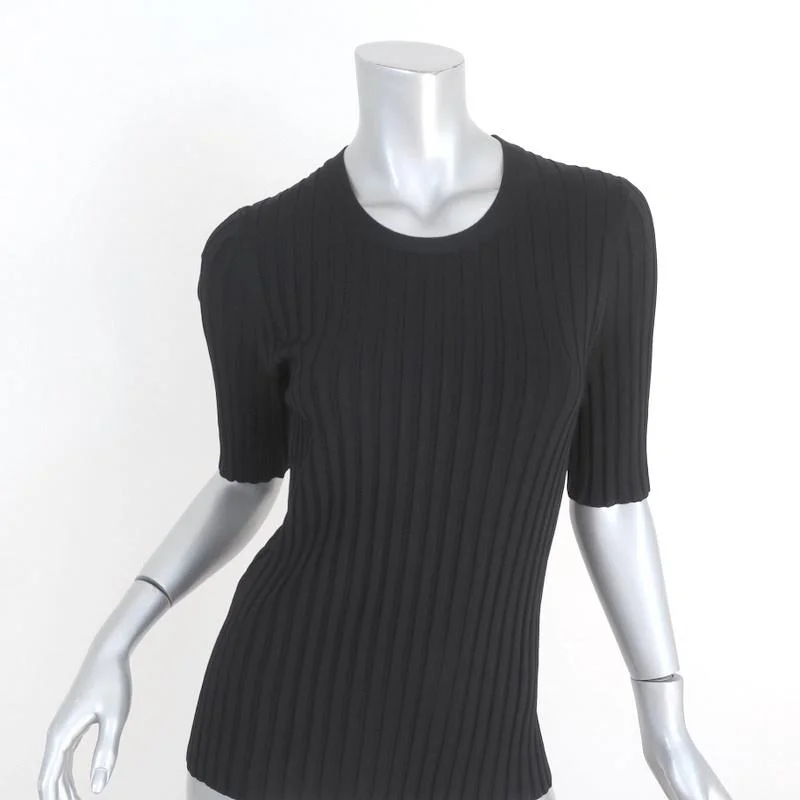 Veronica Beard Top Dillon Black Ribbed Knit Size Medium Crewneck Pullover NEW Angora Wool Cozy